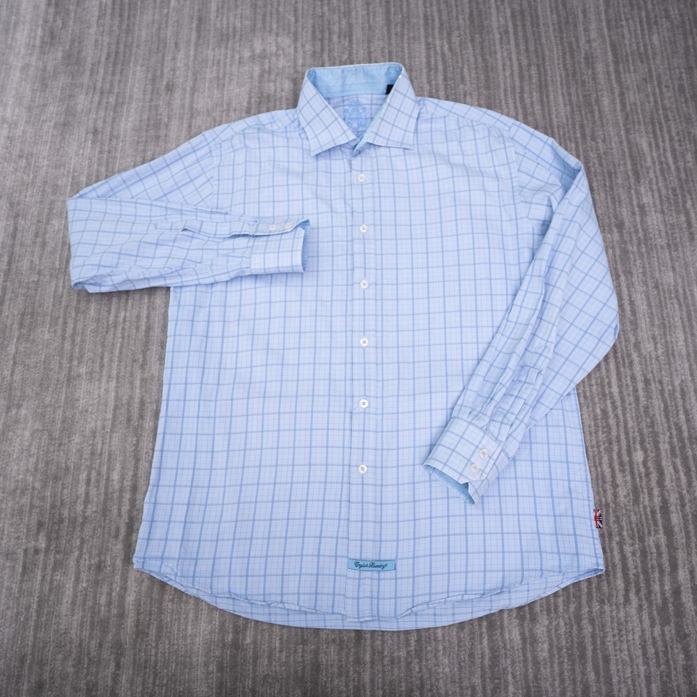 English Laundry Button Down Mens 16 34/35 Blue Good Windowpane Check Cotton